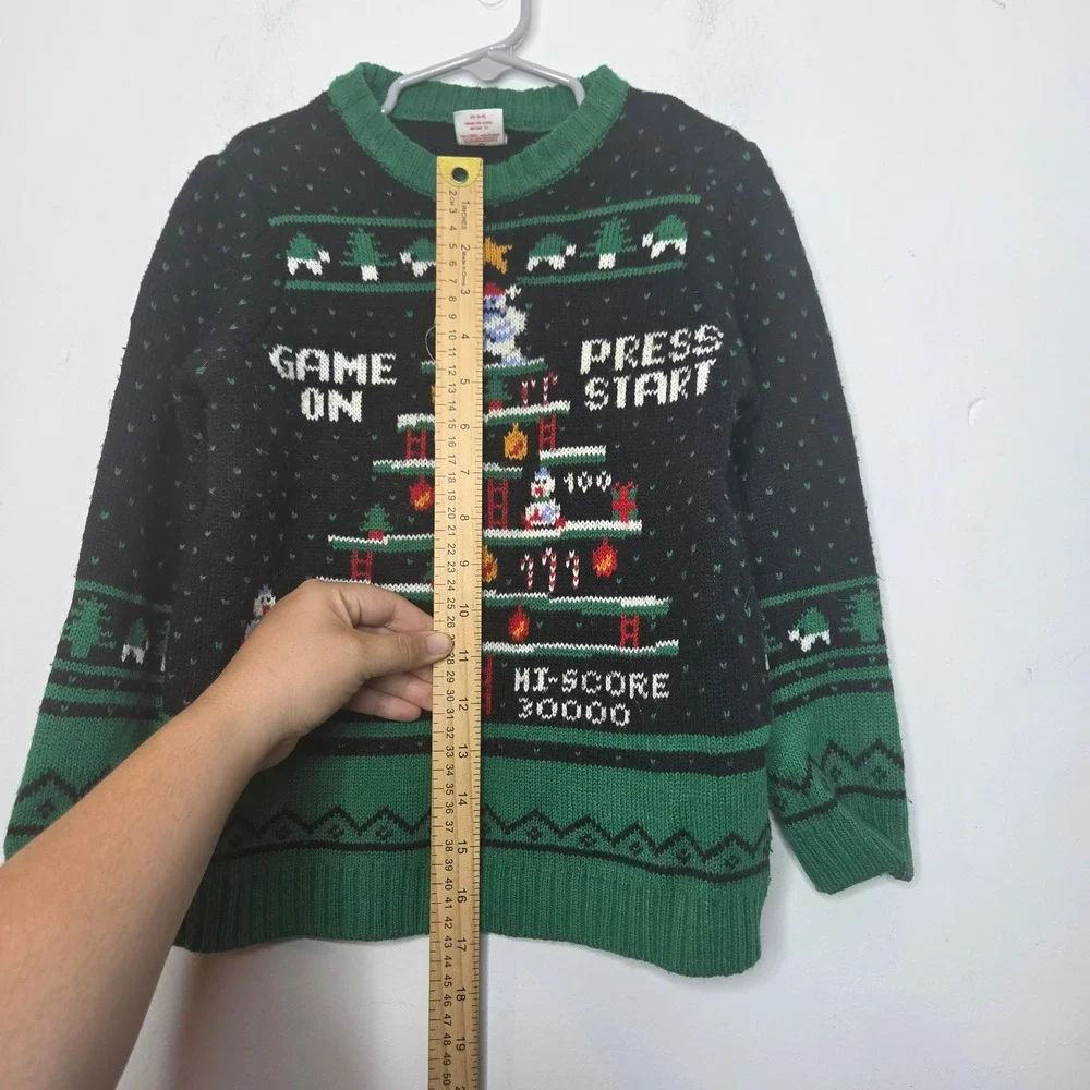 Holiday Time Boys Video Game Christmas Sweater Black Green Retro Gaming XS 4-5